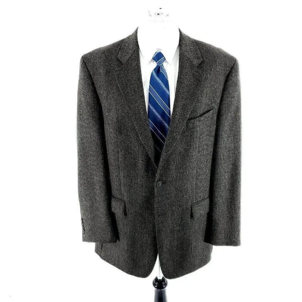 Chaps Ralph Lauren Tweed Wool Alpaca 2 Button Sport Coat 44L Black Tan Birdseye‎